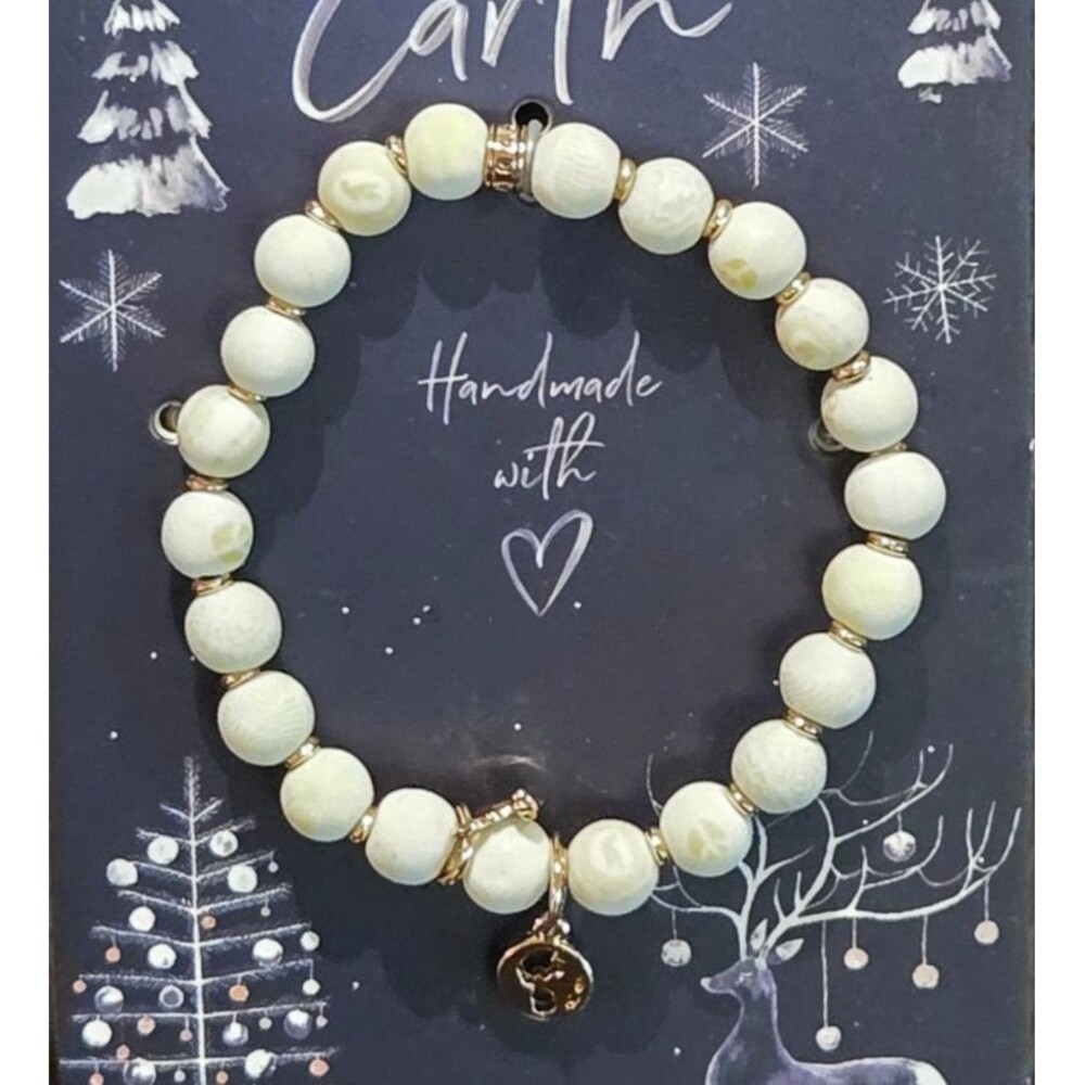 New Jilzarah Clay Beaded Bracelet Peace‎ on Earth Charms Dove Globe Winter Gold - Picture 3 of 5